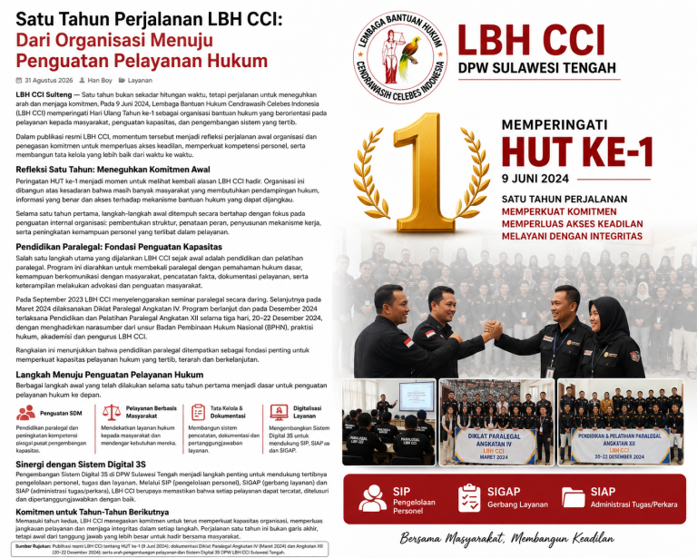 Satu Tahun Perjalanan LBH CCI dari organisasi menuju penguatan pelayanan hukum