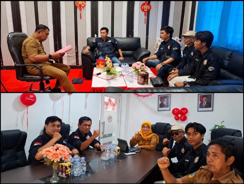 Kolase dua dokumentasi pertemuan tim LBH CCI Sulawesi Tengah di ruang kerja dan ruang rapat di Morowali